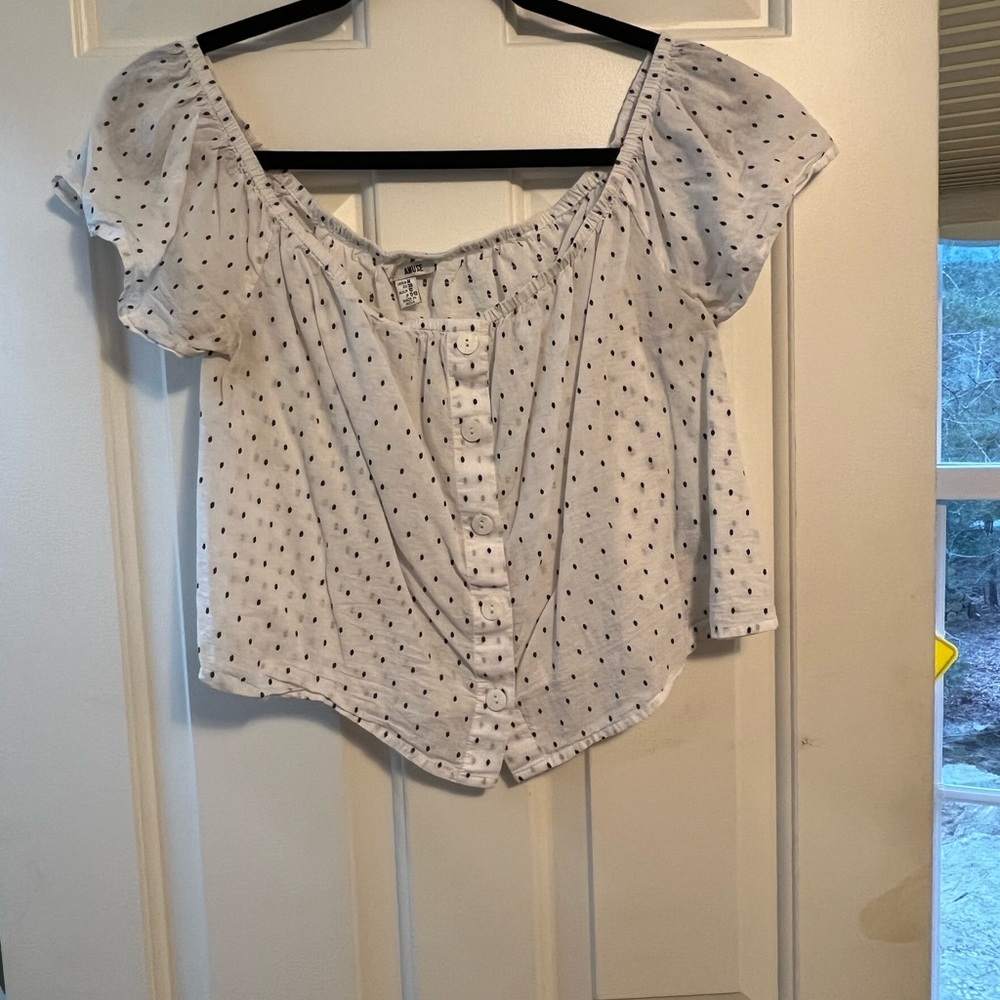 White Polka Dot Button-Up Women's Top